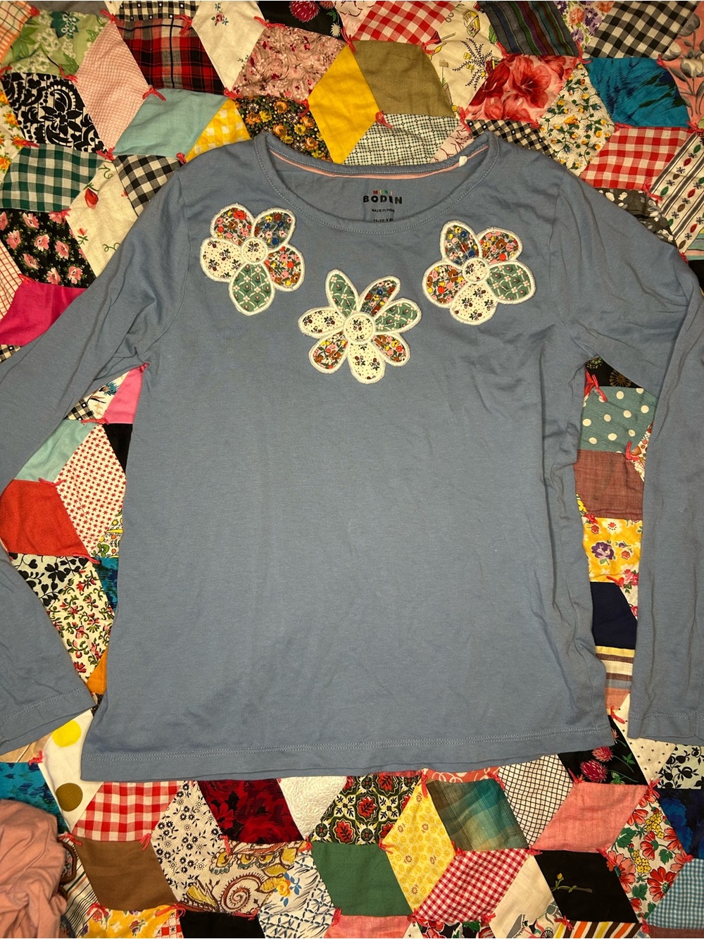 Mini Boden Blue Floral Appliqué Long Sleeve Top - Picture 5 of 5